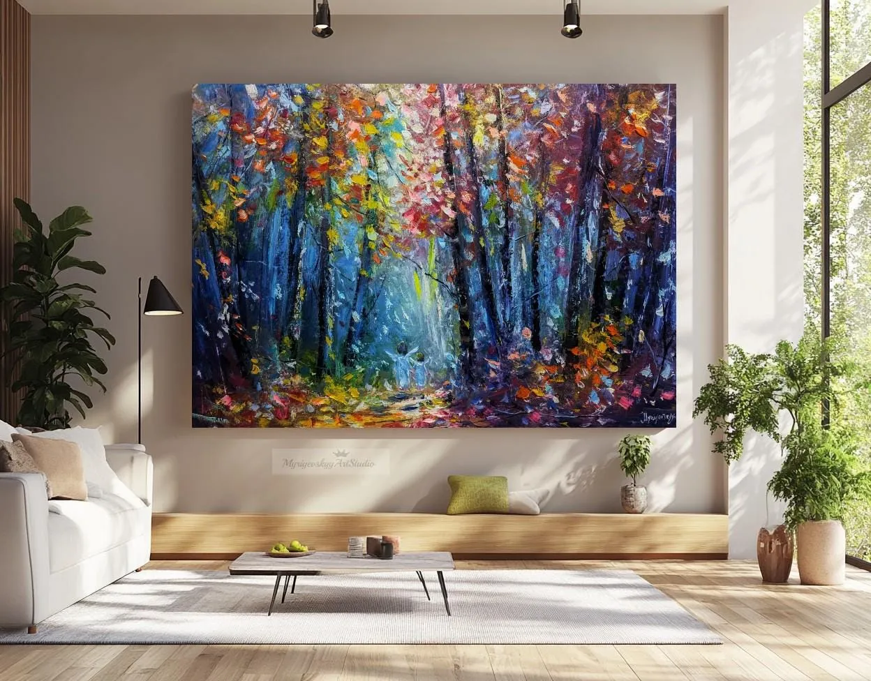 Angelic Light in the Forest — original impressionist oil painting by Volodymyr Myriyevskyy, 28'' x 20'' (70 x 50 cm) — photo 4