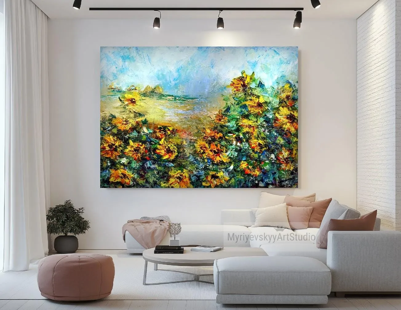 Sunflowers in the wind — original impressionist oil painting by Volodymyr Myriyevskyy, 28''x20'' (50x70 cm) — photo 6