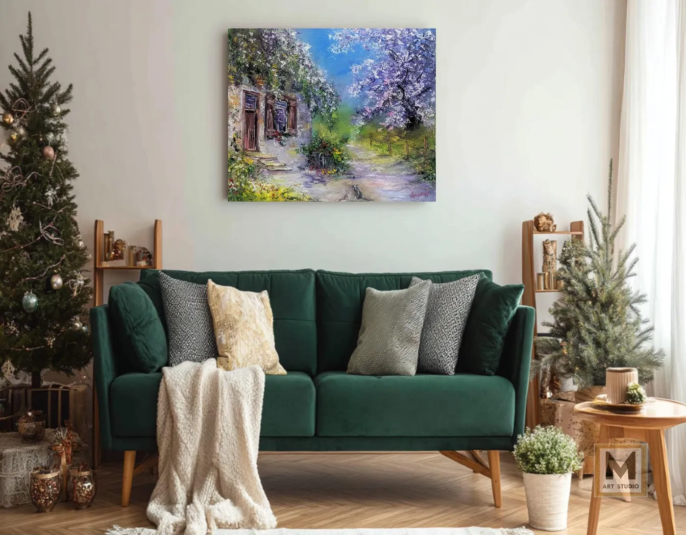 Cats in Garden Oil Painting — original impressionist oil painting by Volodymyr Myriyevskyy, 24'' x 20''' (60cm x 50cm