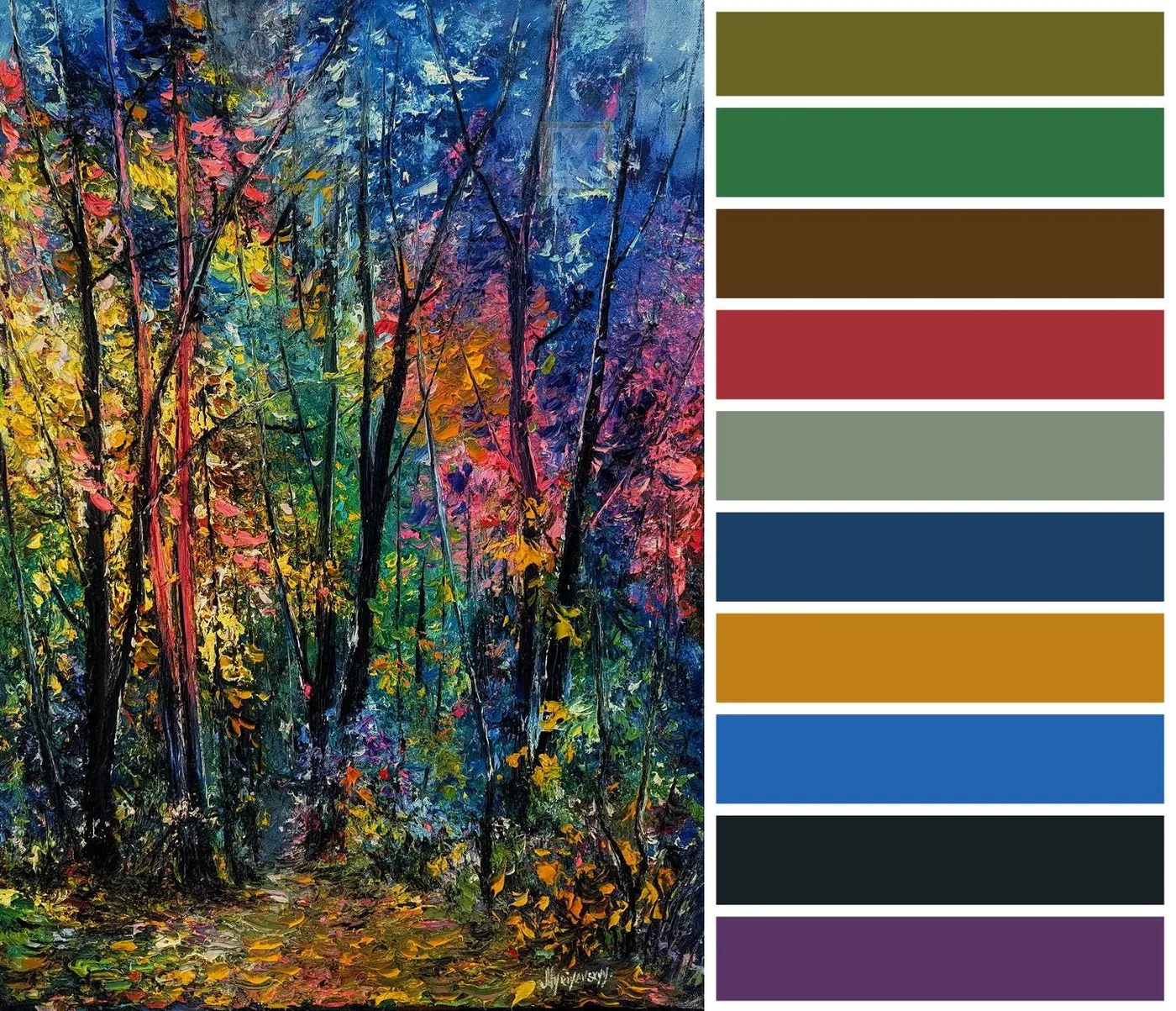 Colors of the Forest — original impressionist oil painting by Volodymyr Myriyevskyy, 20''x 28'' (50cm x 70cm) — photo 3