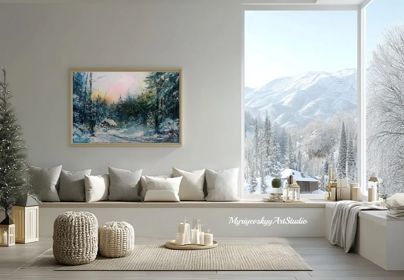 Winter Evening in the Forest — original impressionist oil painting by Volodymyr Myriyevskyy, 24" х 16" ( 60x40cm) — photo 5