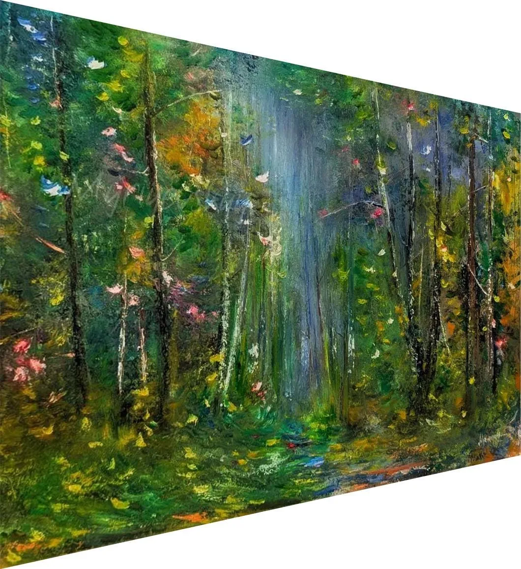 Misty forest path — original impressionist oil painting by Volodymyr Myriyevskyy, 28'' x 20'' (70x50 cm) — photo 2