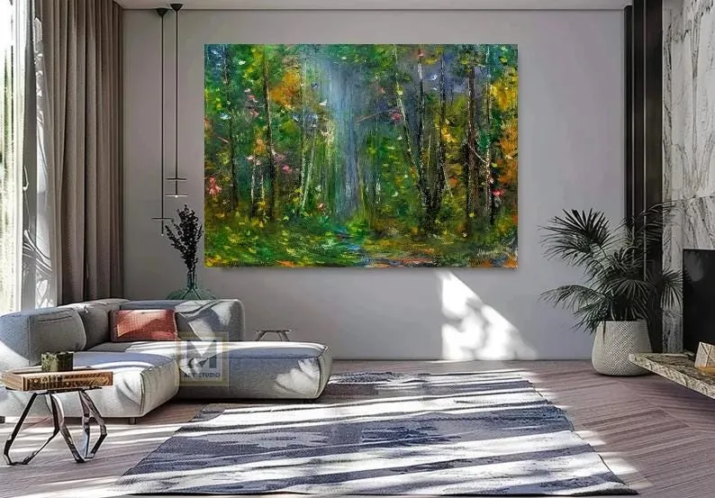 Misty forest path — original impressionist oil painting by Volodymyr Myriyevskyy, 28'' x 20'' (70x50 cm) — photo 4