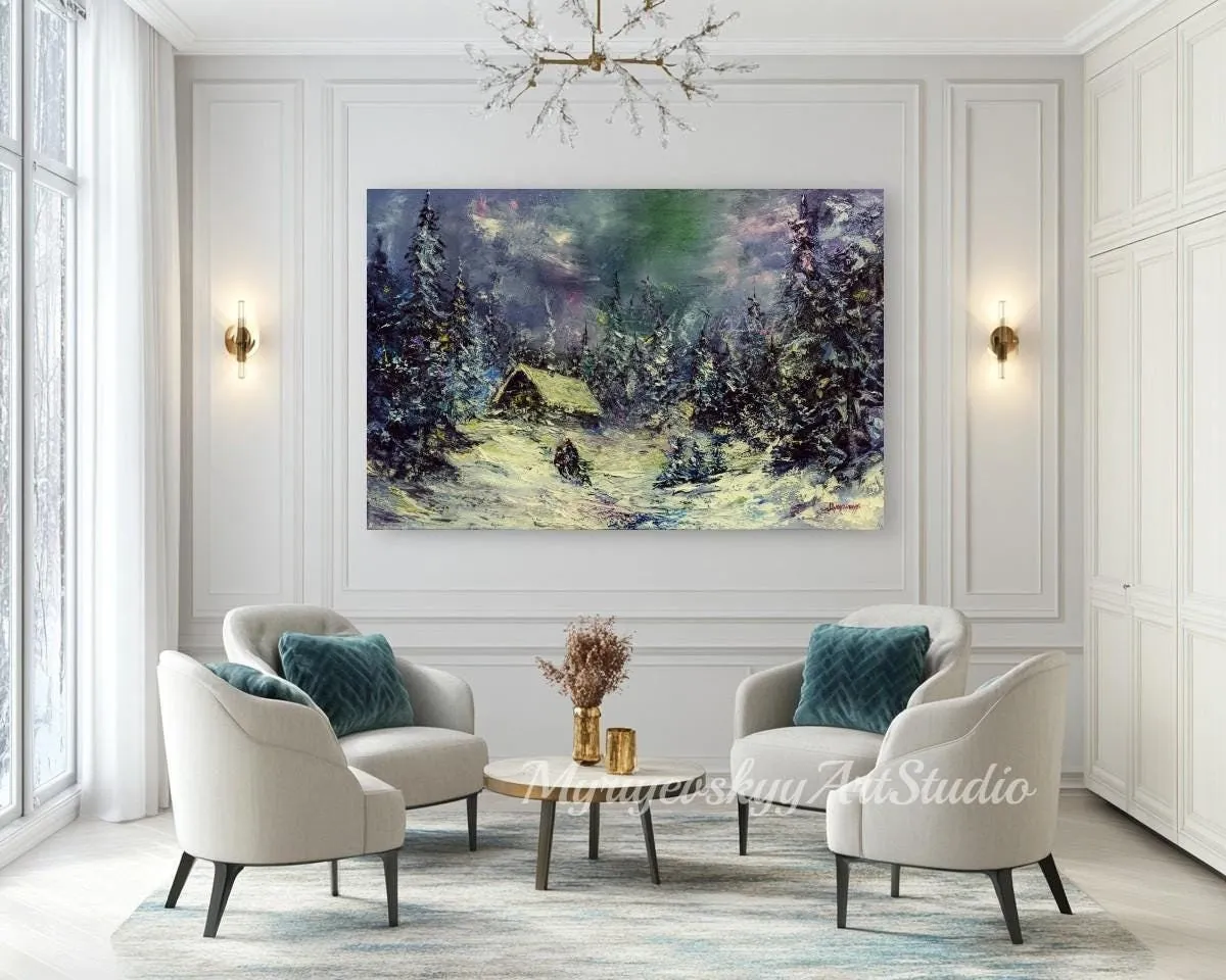Magic winter evening — original impressionist oil painting by Volodymyr Myriyevskyy, 24'' x 16'' (40x60 cm) — photo 2