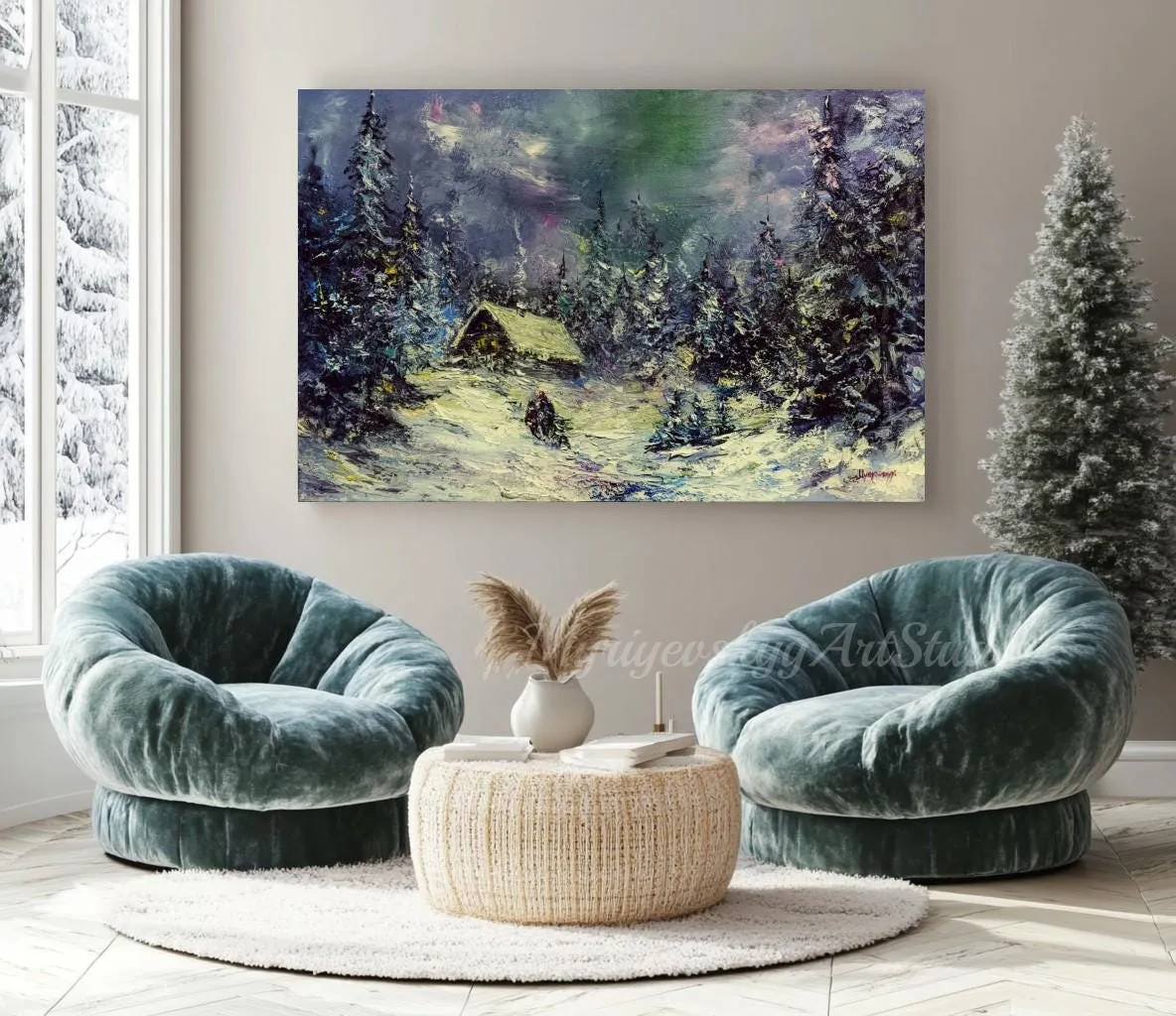 Magic winter evening — original impressionist oil painting by Volodymyr Myriyevskyy, 24'' x 16'' (40x60 cm) — photo 5