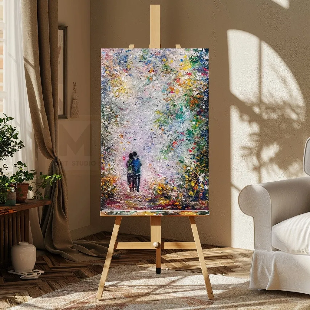 Romantic walk — original impressionist oil painting by Volodymyr Myriyevskyy, 23.62'' x 15.75'' ( 60 cm x 40 cm )