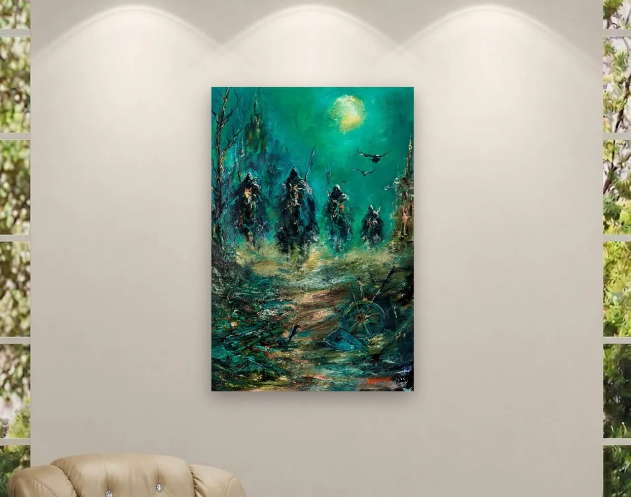Dark Fantasy Riders Painting, Four Horsemen Apocalypse WallArt, Mysterious Medieval, Gothic Impressionist Artwork — original impressionist oil painting by Volodymyr Myriyevskyy, 16'' x 24'' (40 x 60cm) — photo 4