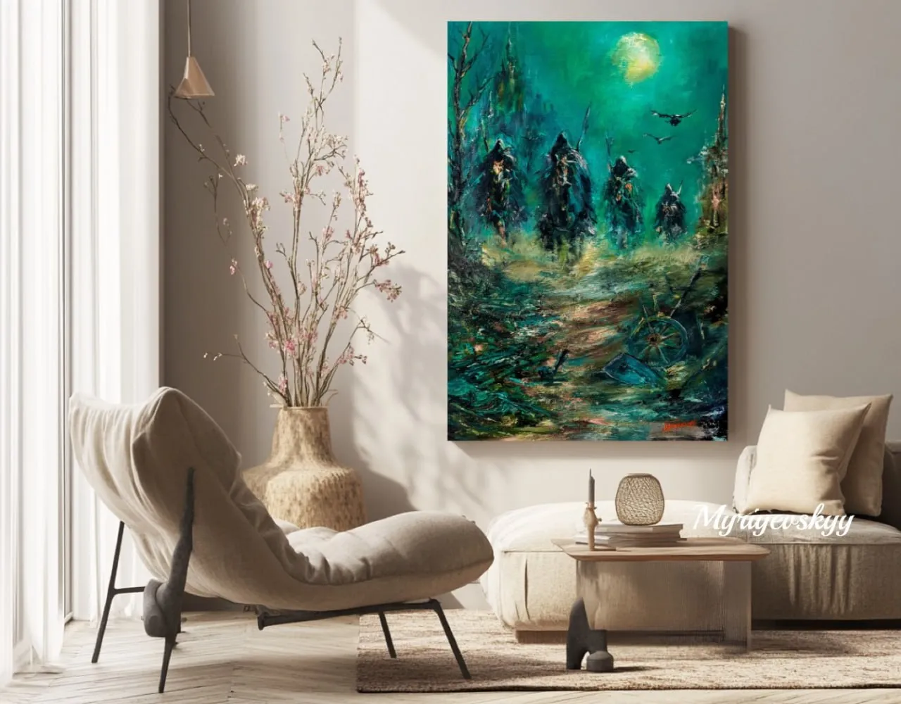 Dark Fantasy Riders Painting, Four Horsemen Apocalypse WallArt, Mysterious Medieval, Gothic Impressionist Artwork — original impressionist oil painting by Volodymyr Myriyevskyy, 16'' x 24'' (40 x 60cm) — photo 5