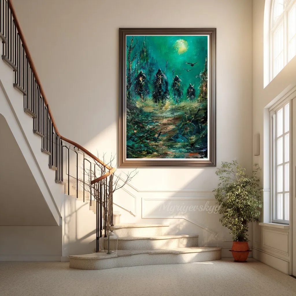 Dark Fantasy Riders Painting, Four Horsemen Apocalypse WallArt, Mysterious Medieval, Gothic Impressionist Artwork — original impressionist oil painting by Volodymyr Myriyevskyy, 16'' x 24'' (40 x 60cm) — photo 6
