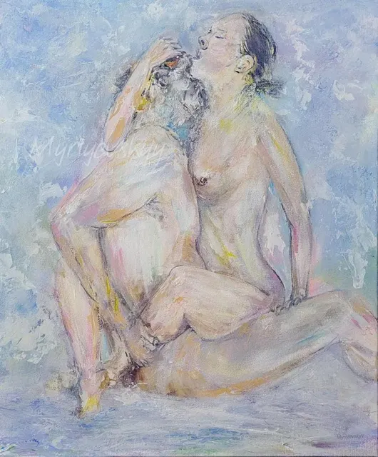 Erotic Oil Painting — original impressionist oil painting by Volodymyr Myriyevskyy, 50 × 60 cm (20″ × 24″)
