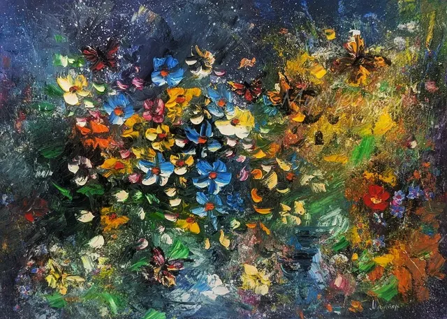 Wildflower Dream — original impressionist oil painting by Volodymyr Myriyevskyy, 70 × 50 cm (28″ × 20″)