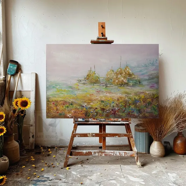 Meadow Landscape — original impressionist oil painting by Volodymyr Myriyevskyy, 40 × 60 cm (16″ × 24″)