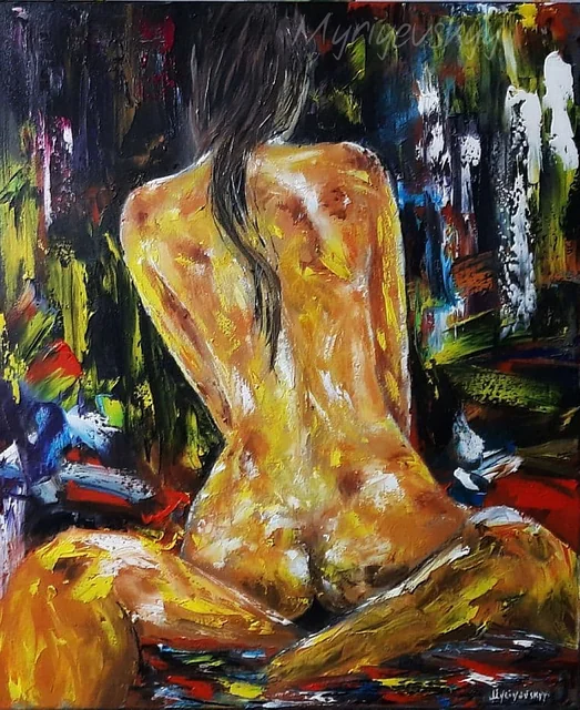 Erotic fantasy — original impressionist oil painting by Volodymyr Myriyevskyy, 50 × 60 cm (20″ × 24″)