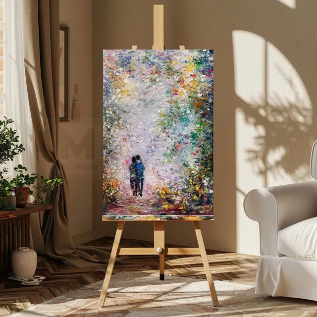 Romantic walk — original impressionist oil painting by Volodymyr Myriyevskyy, 60 × 40 cm (24″ × 16″)