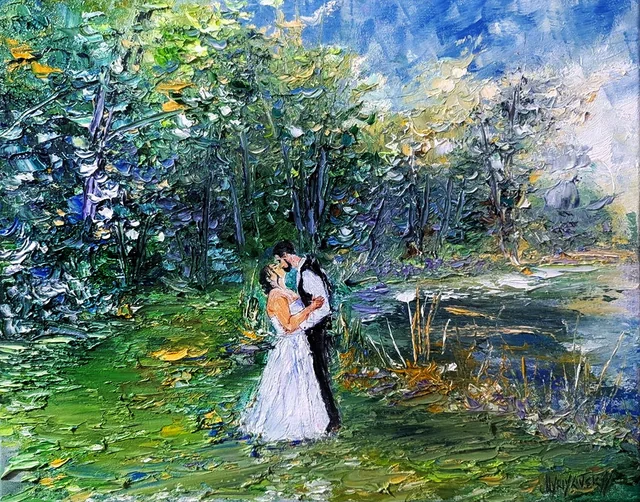 Original Commissioned Wedding Oil Painting by Volodymyr Myriyevskyy — Reserved for Spencer — original impressionist oil painting, 50 × 40 cm (20″ × 16″)