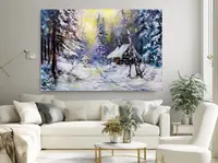 Cabin in the Snowbound Forest — original impressionist oil painting by Volodymyr Myriyevskyy, 60 × 40 cm (24″ × 16″) — photo 5