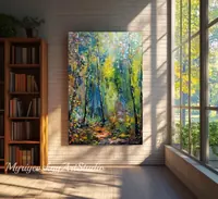 Sunlit Birch Forest Path — original impressionist oil painting by Volodymyr Myriyevskyy, 40 × 60 cm (16″ × 24″) — photo 3