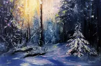 Winter Forest, Snow-Covered Fir — original impressionist oil painting by Volodymyr Myriyevskyy, 60 × 40 cm (24″ × 16″) — photo 1
