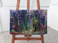 Mystical Forest, Night Blossoms — original impressionist oil painting by Volodymyr Myriyevskyy, 60 × 40 cm (24″ × 16″) — photo 3