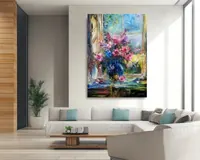 Peonies by the Window — original impressionist oil painting by Volodymyr Myriyevskyy, 50 × 70 cm (20″ × 28″) — photo 2
