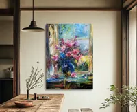 Peonies by the Window — original impressionist oil painting by Volodymyr Myriyevskyy, 50 × 70 cm (20″ × 28″) — photo 3