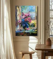 Peonies by the Window — original impressionist oil painting by Volodymyr Myriyevskyy, 50 × 70 cm (20″ × 28″) — photo 4