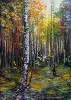 Birch Forest — original impressionist oil painting by Volodymyr Myriyevskyy, 50 × 70 cm (20″ × 28″) — photo 1