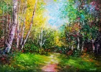 Sunny forest — original oil painting by Volodymyr Myriyevskyy