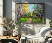 Sunny forest — original impressionist oil painting by Volodymyr Myriyevskyy, 70 × 50 cm (28″ × 20″) — photo 3