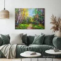 Sunny forest — original impressionist oil painting by Volodymyr Myriyevskyy, 70 × 50 cm (28″ × 20″) — photo 4