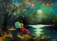 Couple under the moon — original oil painting by Volodymyr Myriyevskyy