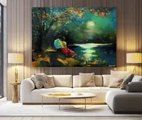 Couple under the moon — original impressionist oil painting by Volodymyr Myriyevskyy, 70 × 50 cm (28″ × 20″) — photo 4