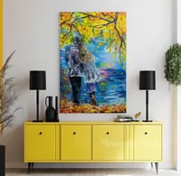 Couple standing by the lake — original impressionist oil painting by Volodymyr Myriyevskyy, 40 × 60 cm (16″ × 24″) — photo 3