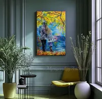 Couple standing by the lake — original impressionist oil painting by Volodymyr Myriyevskyy, 40 × 60 cm (16″ × 24″) — photo 4