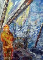 Storm at sea — original impressionist oil painting by Volodymyr Myriyevskyy, 50 × 70 cm (20″ × 28″) — photo 1