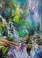 Meditation by the Waterfall Light — original oil painting by Volodymyr Myriyevskyy