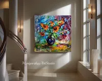 Sunflowers — original impressionist oil painting by Volodymyr Myriyevskyy, 60 × 60 cm (24″ × 24″) — photo 2