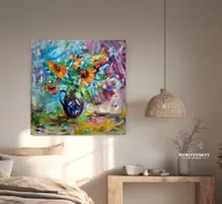 Sunflowers — original impressionist oil painting by Volodymyr Myriyevskyy, 60 × 60 cm (24″ × 24″) — photo 3