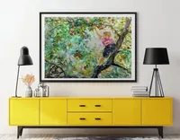 Boy on tree branch reaching for apple — original impressionist oil painting by Volodymyr Myriyevskyy, 70 × 50 cm (28″ × 20″) — photo 2