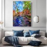 Old Bridge in Bruges — original impressionist oil painting by Volodymyr Myriyevskyy, 50 × 70 cm (20″ × 28″) — photo 3