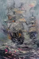 Two Ships in the Tempest — original oil painting by Volodymyr Myriyevskyy