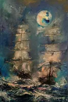 Ships Under the Full Moon — original oil painting by Volodymyr Myriyevskyy