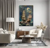 Ships Under the Full Moon — original impressionist oil painting by Volodymyr Myriyevskyy, 40 × 60 cm (16″ × 24″) — photo 2
