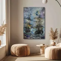Two Old Ships in the High Sea — reserved for Oleg Tsykalo — original impressionist oil painting by Volodymyr Myriyevskyy, 40 × 60 cm (16″ × 24″) — photo 3