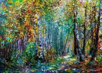 Enchanted Forest, Winding Path — original impressionist oil painting by Volodymyr Myriyevskyy, 70 × 50 cm (28″ × 20″) — photo 1