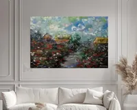 Country Cottages — original impressionist oil painting by Volodymyr Myriyevskyy, 60 × 40 cm (24″ × 16″) — photo 3