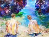 Two Figures by the Shore — original oil painting by Volodymyr Myriyevskyy