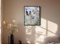 Woman hanging laundry — original impressionist oil painting by Volodymyr Myriyevskyy, 40 × 50 cm (16″ × 20″) — photo 4
