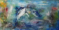 Dolphins — original impressionist oil painting by Volodymyr Myriyevskyy, 80 × 40 cm (31″ × 16″) — photo 1