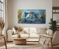 Dolphins — original impressionist oil painting by Volodymyr Myriyevskyy, 80 × 40 cm (31″ × 16″) — photo 2